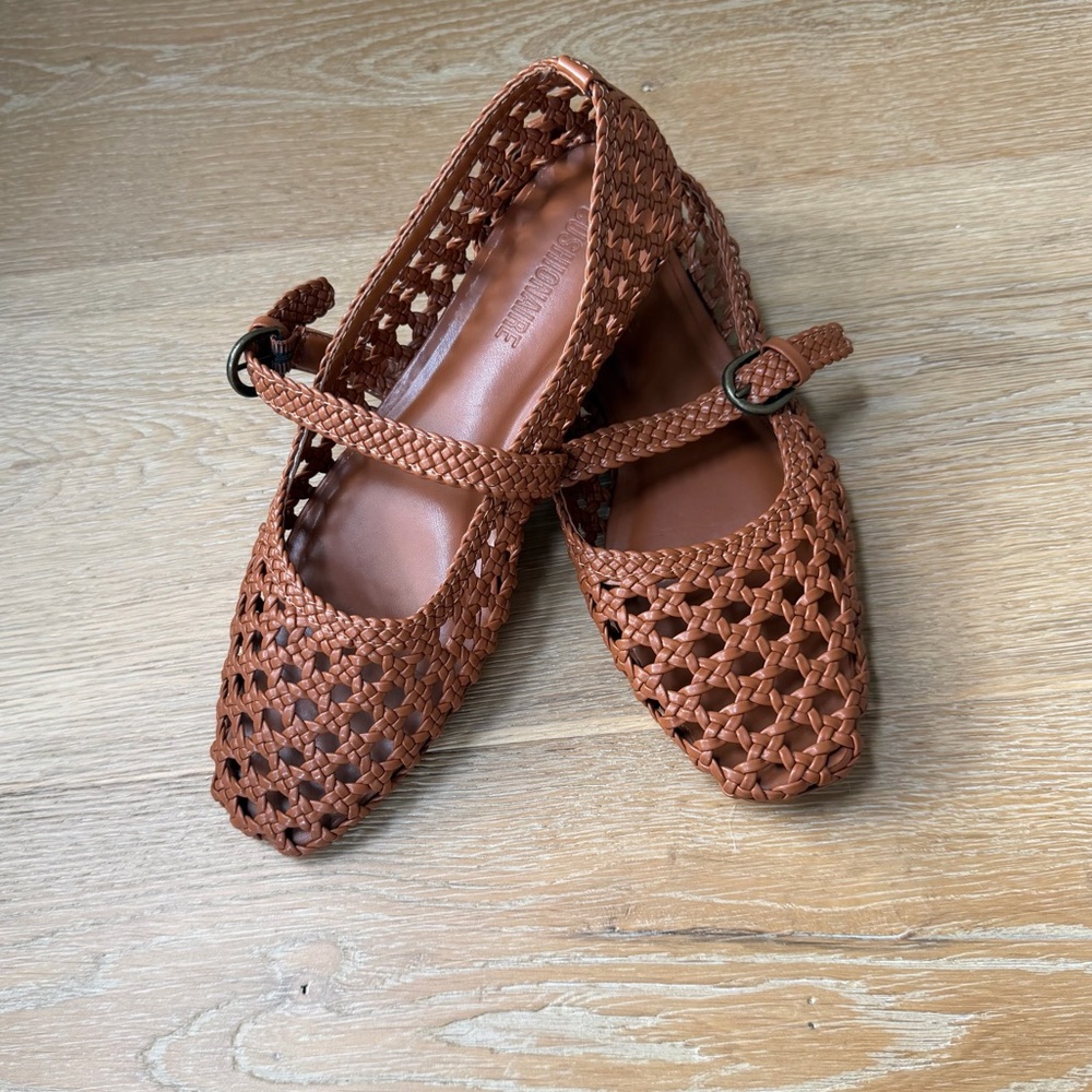 Woven Mary Jane Flats in Brown - Picture 3 of 3